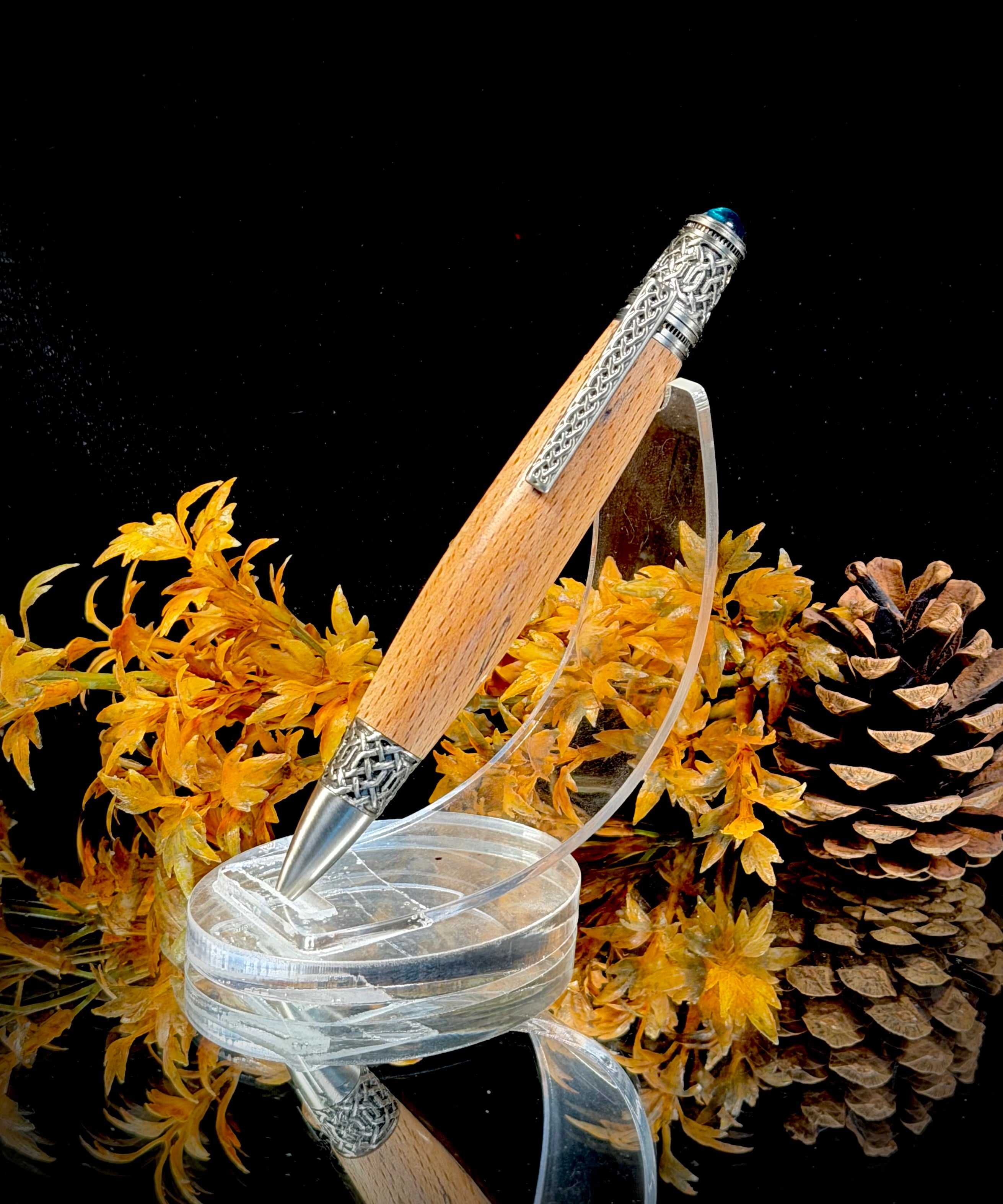 Celtic Pen with Emerald color Cabochon