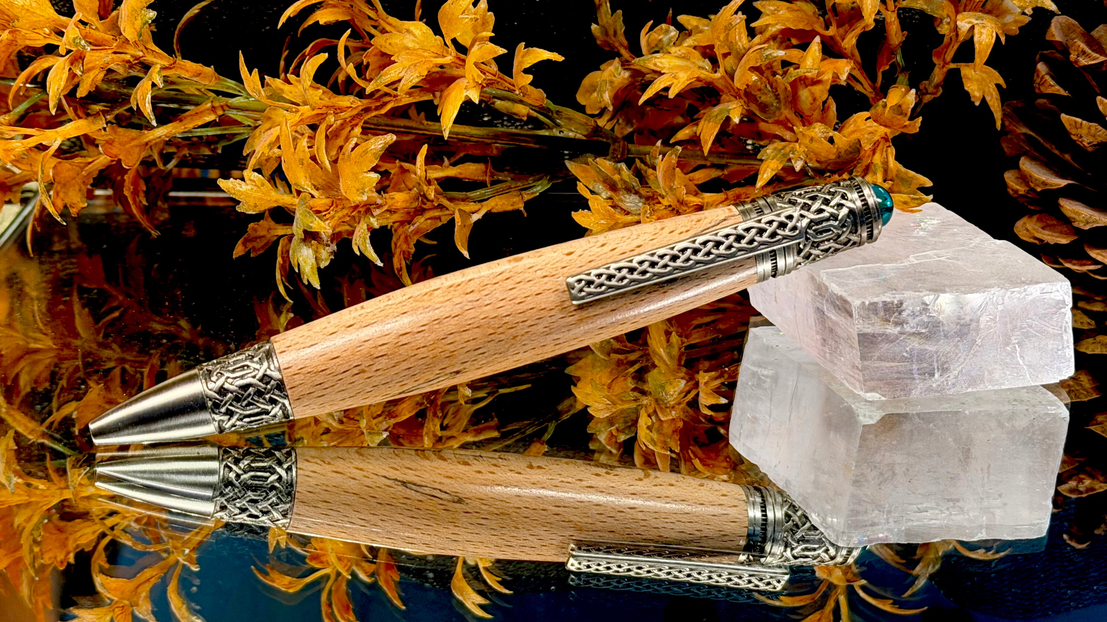 Celtic Pen with Emerald color Cabochon