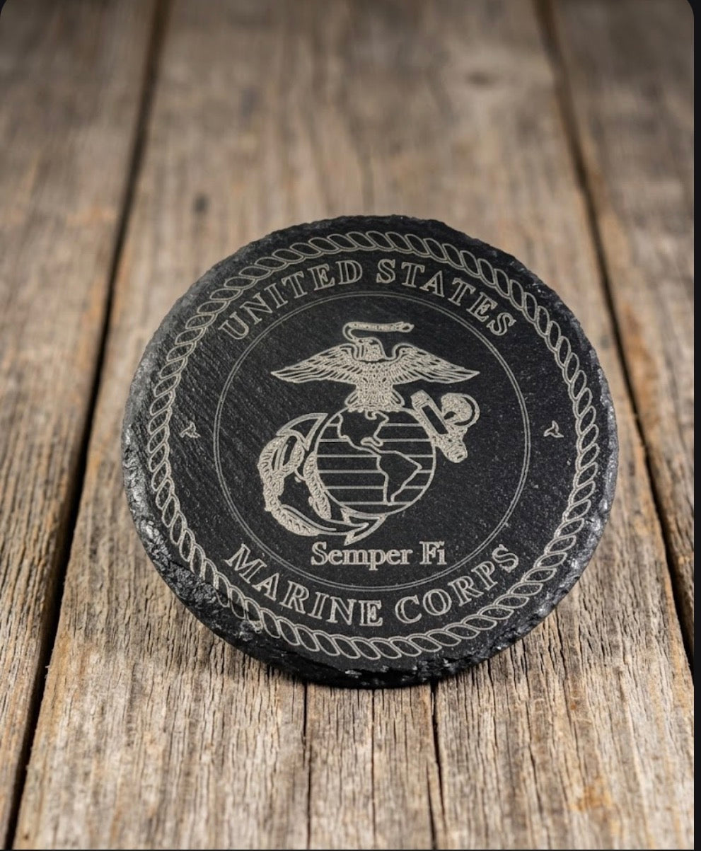 Rustic slate coaster, USMC
