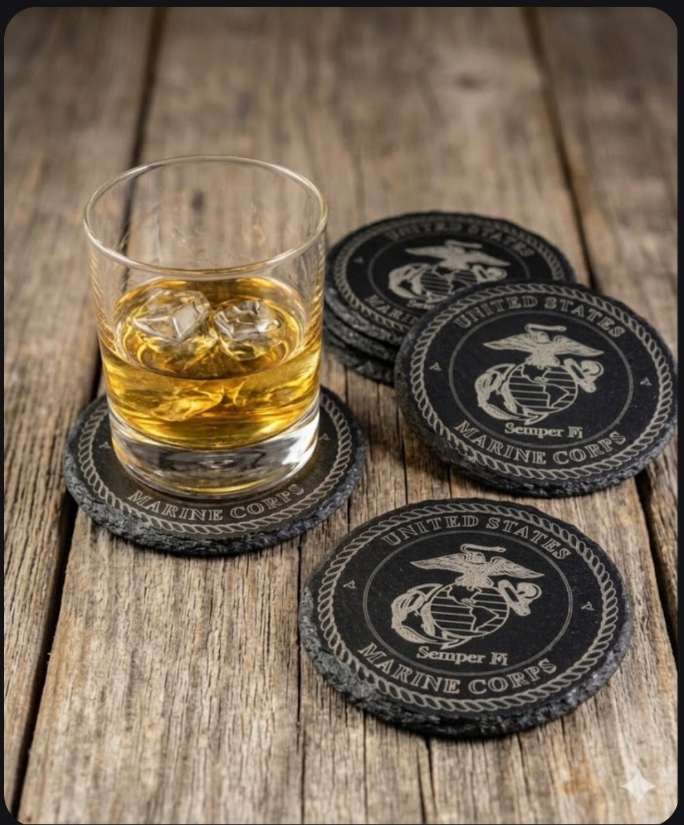 Rustic slate coaster, USMC