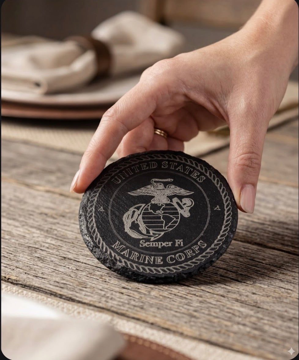 Rustic slate coaster, USMC